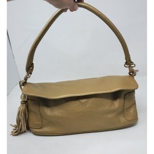 Y2K Hobo International Gold Leather Baguette Bag Purse Tassel Flap Over